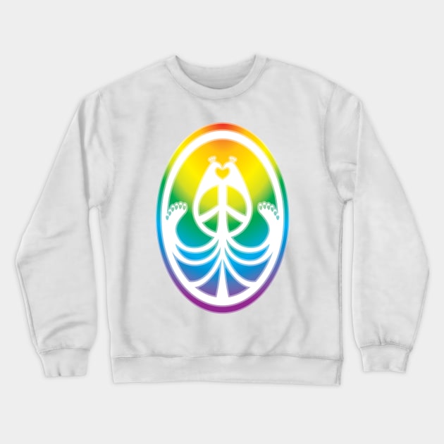 Peace, Love, and Peacocks (Rainbow w/White) Crewneck Sweatshirt by hideedoodle